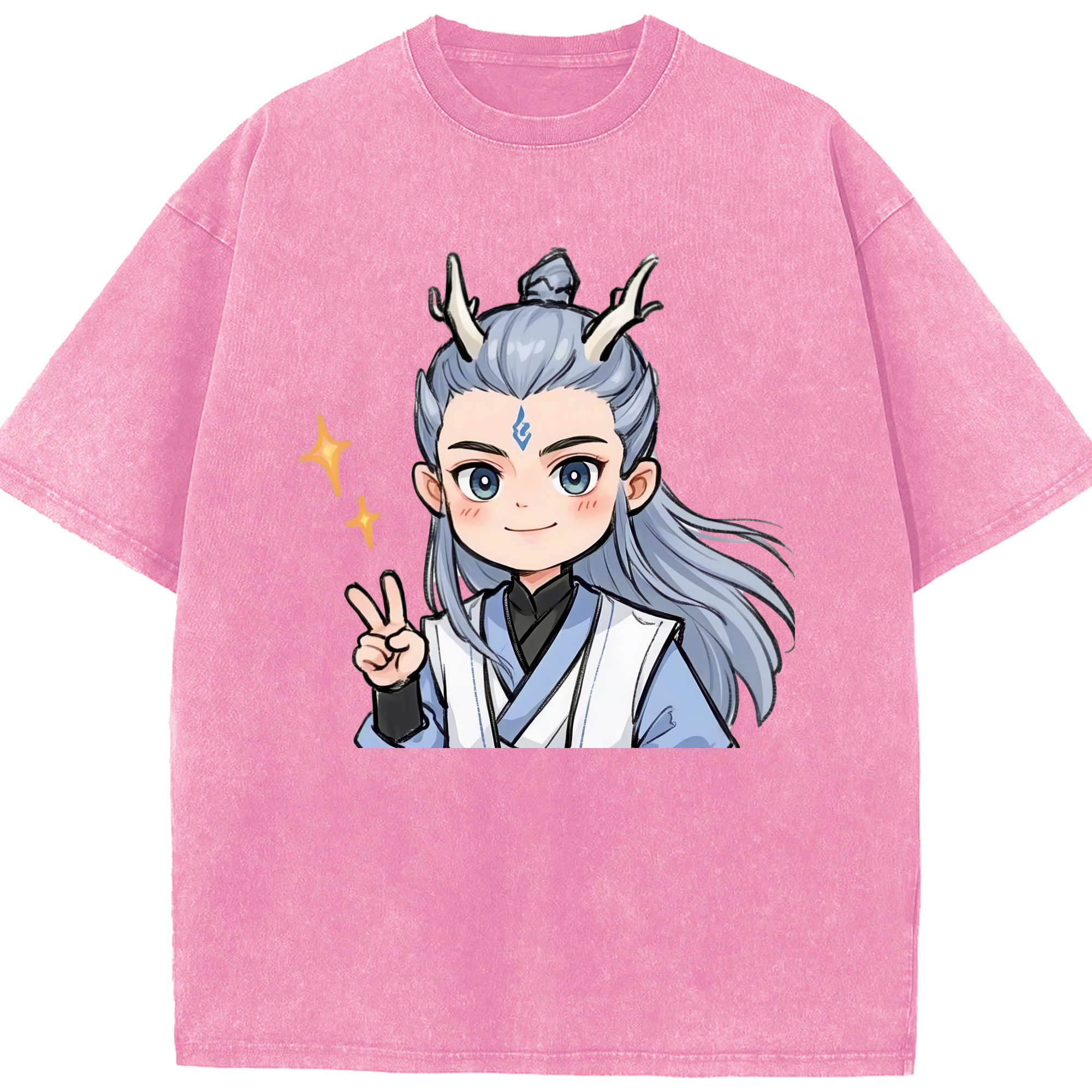 （画像用） Ne Zha 2 ナタ 魔童の大暴れ 綿100% ヴィンテージ風 半袖Tシャツ（フロントプリント）